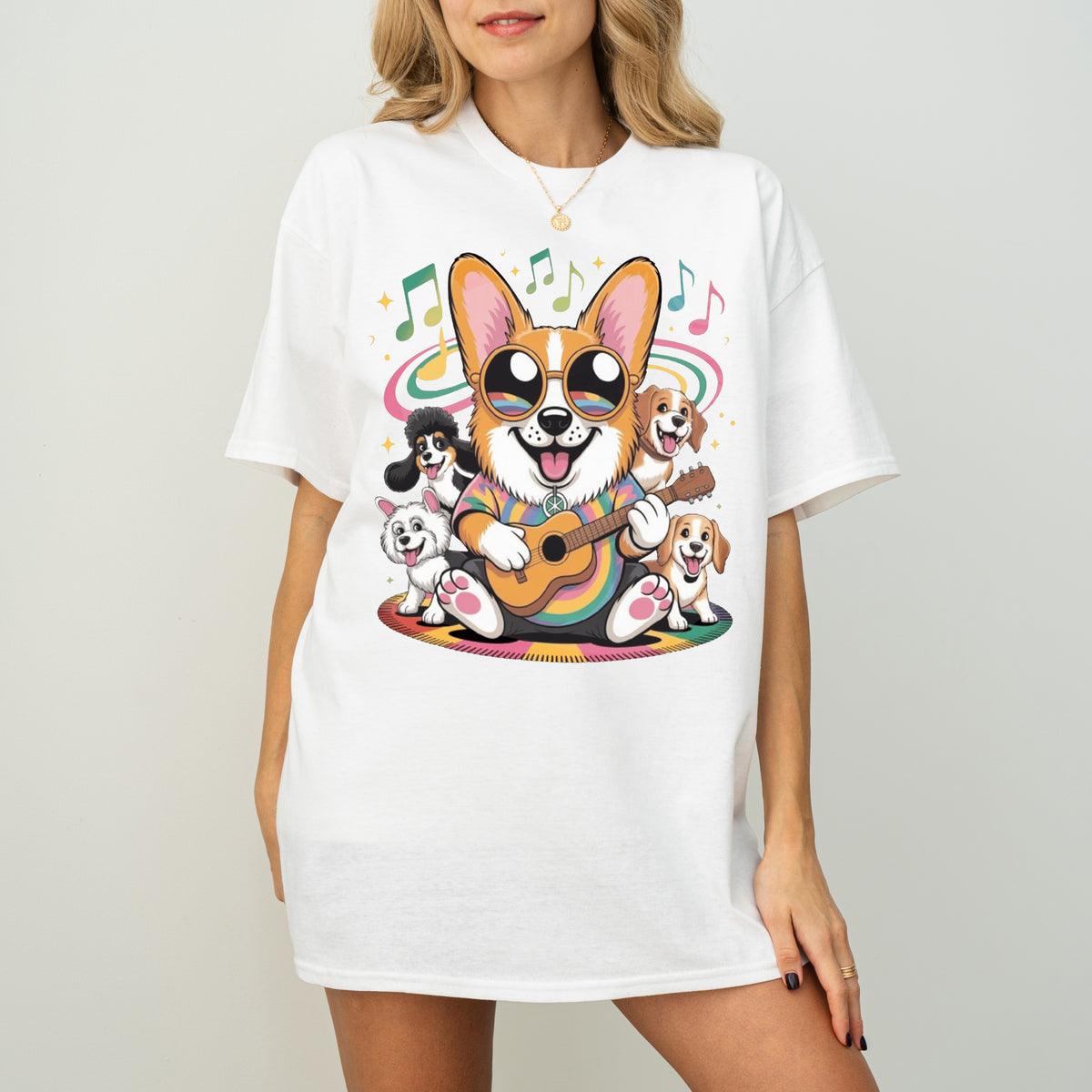 Rainbow Guitar Corgi Funny Dog T-Shirt