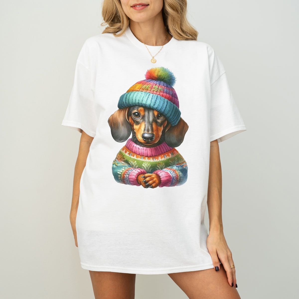 Colorful Sweater Dachshund Dog Mom T-Shirt