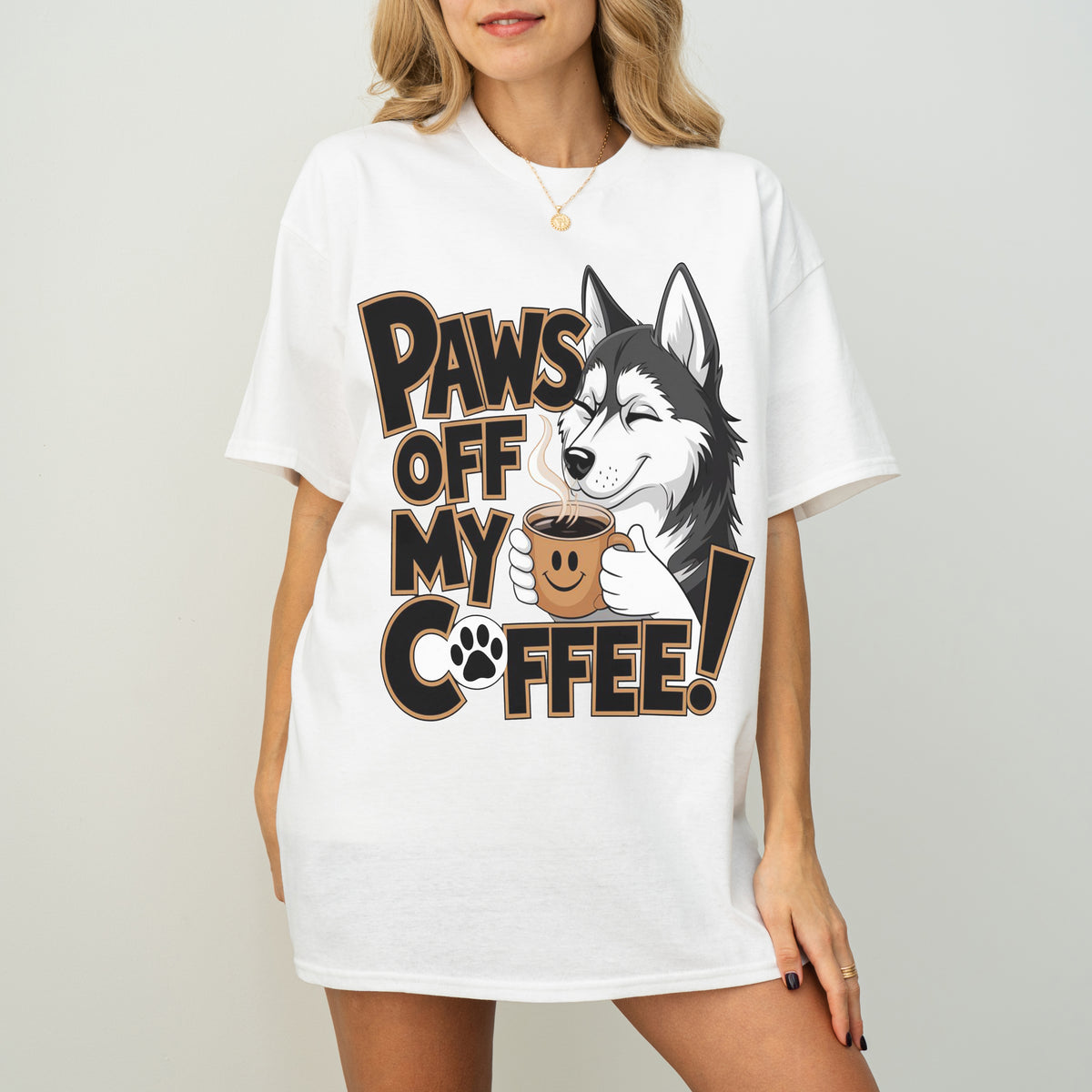Paws Off My Coffee Funny Husky Dog T-Shirt
