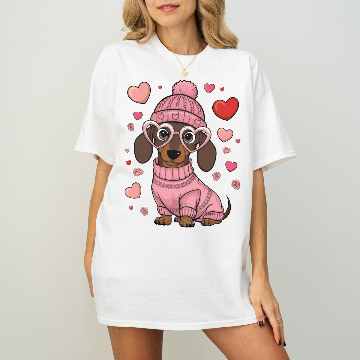 Pink Heart Glasses Dachshund Dog Mom T-Shirt