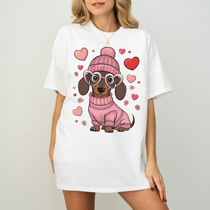 Pink Heart Glasses Dachshund Dog Mom T-Shirt