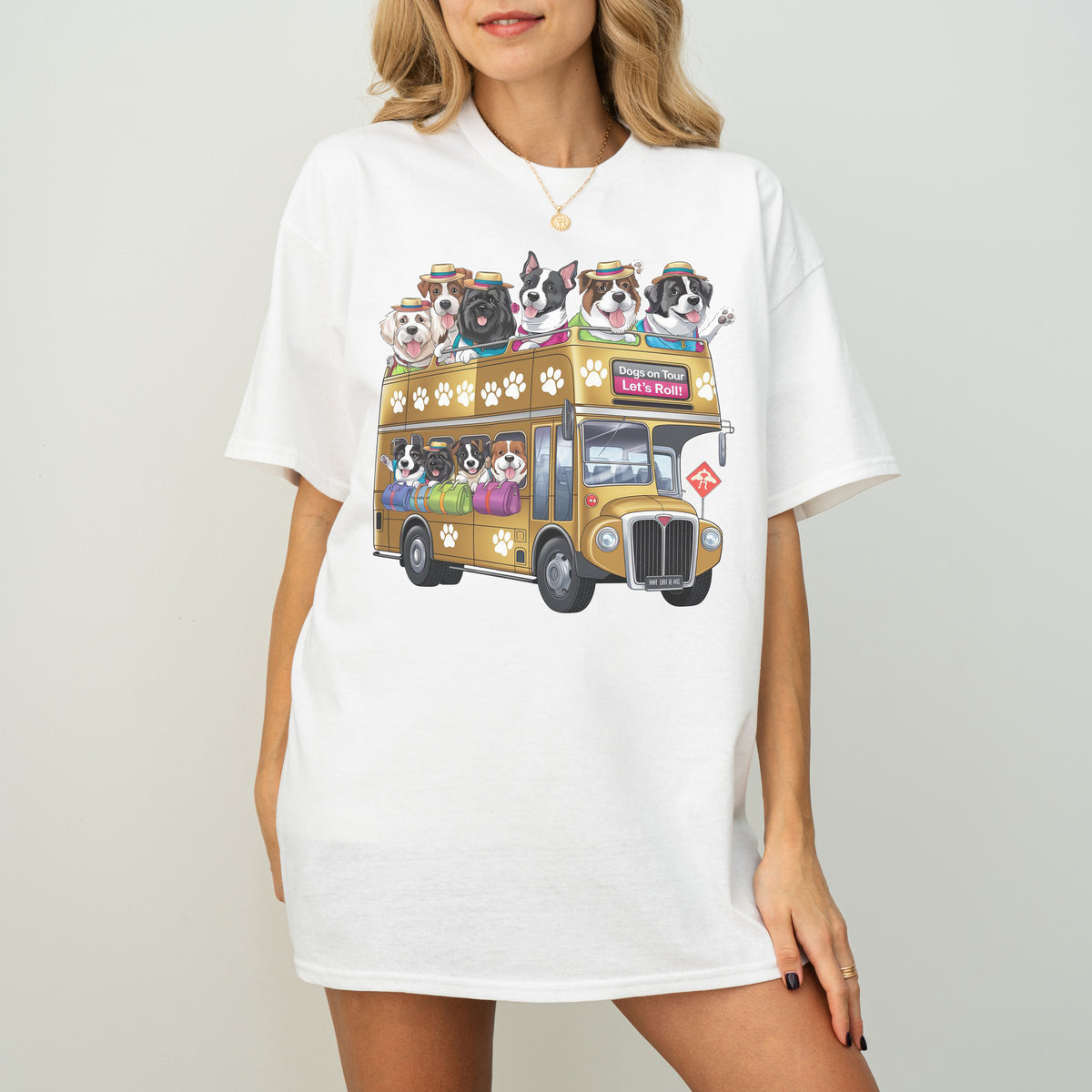 Dogs on Tour Let’s Roll Funny Dog Bus T-Shirt