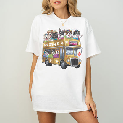Dogs on Tour Let’s Roll Funny Dog Bus T-Shirt