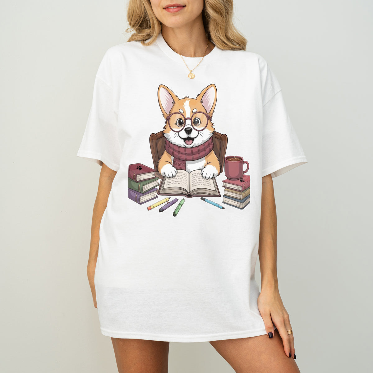 Smart Corgi Reading Books Funny Dog T-Shirt