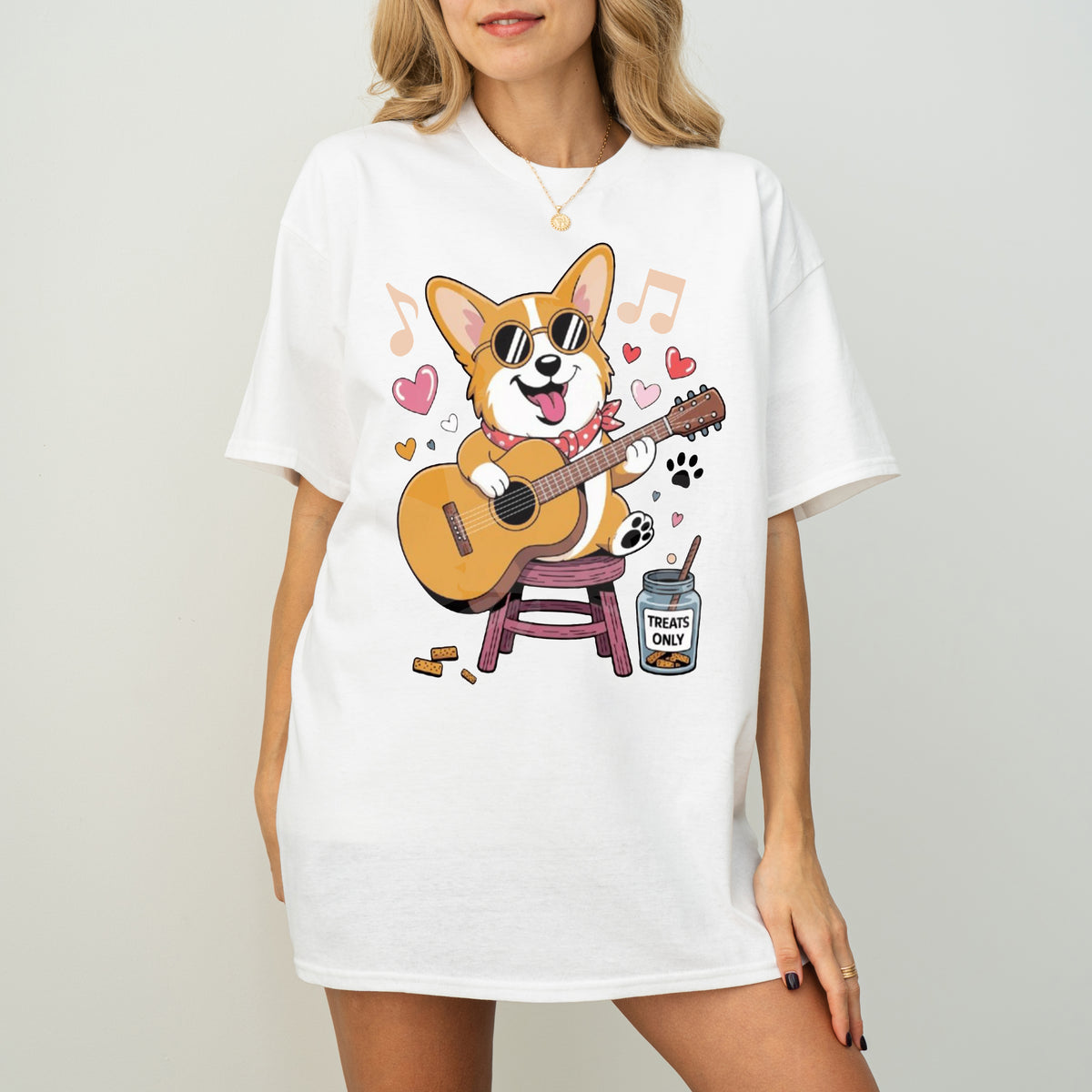 Guitar Playing Corgi Funny Dog T-Shirt