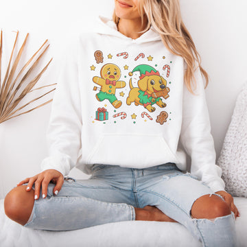 Elf Gingerbread Dachshund Christmas Hoodie – Funny Wiener Dog Holiday Hooded Sweatshirt for Dog Lovers