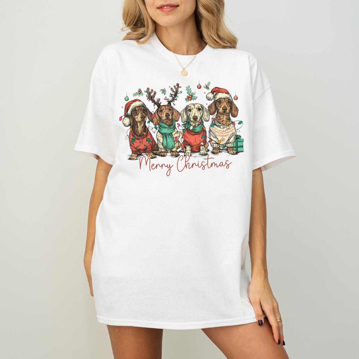 Merry Christmas Dachshund Dog Cute Puppy Christmas Tee