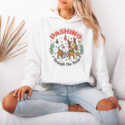 Dashing Through The Snow Slinky Dog Christmas Hoodie