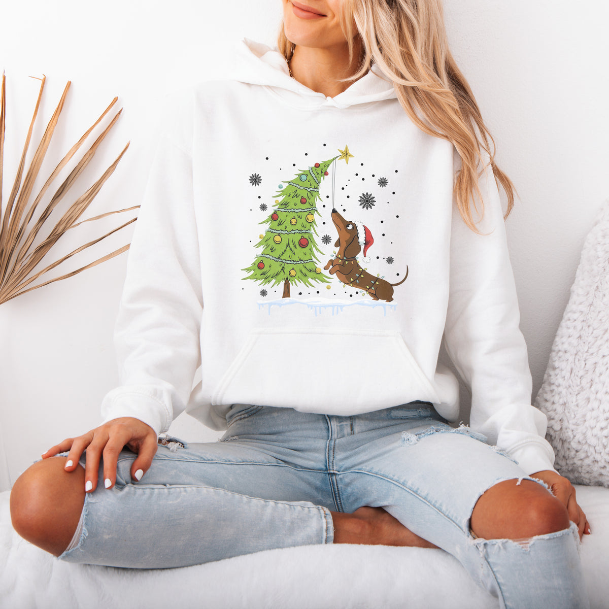 Dachshund Reaching for the Star Christmas Hoodie
