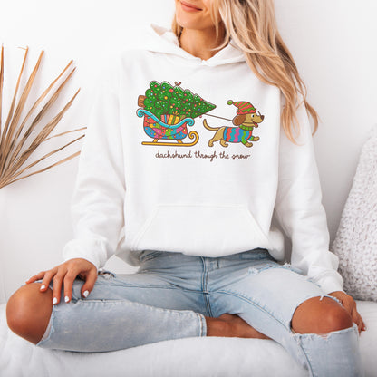 Dachshund Through the Snow Christmas Hoodie – Tree Sleigh