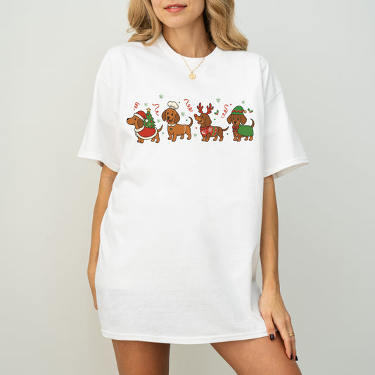 Funny Christmas Dachshund Dog Cute Puppy Holiday Tee