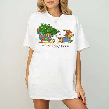 Dachshund Through the Snow Christmas Shirt – Tree Sleigh