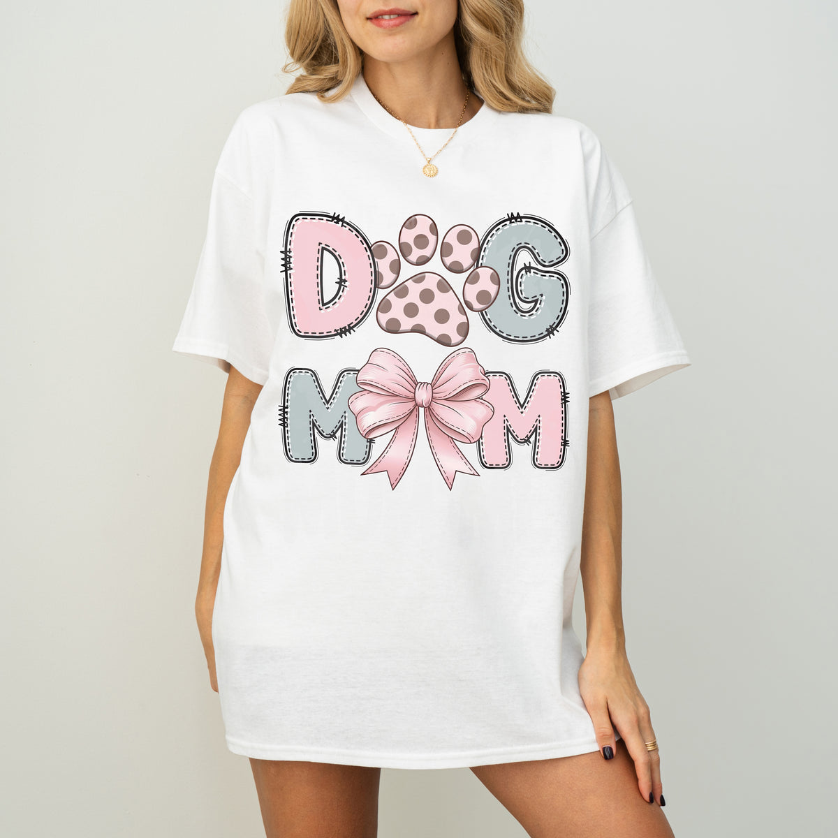 Cute Dog Mom Paw and Bow T-Shirt