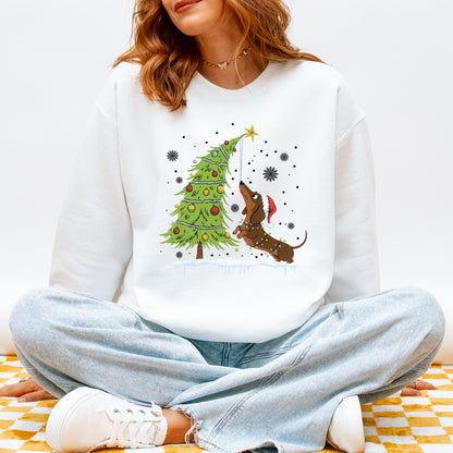 Dachshund Reaching for the Star Christmas Sweatshirt