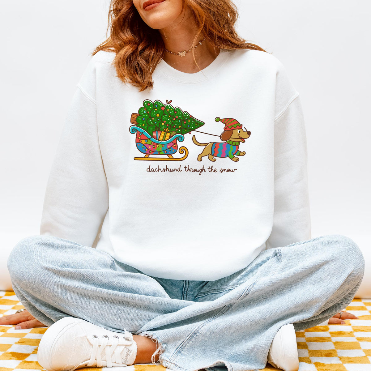 Dachshund Through the Snow Christmas Sweatshirt – Tree Sleigh