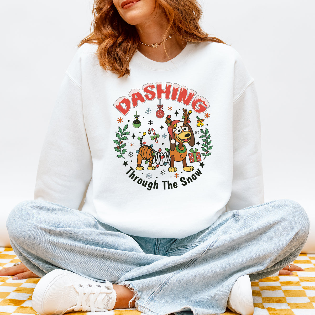 Dashing Through The Snow Slinky Dog Christmas Sweatshirt