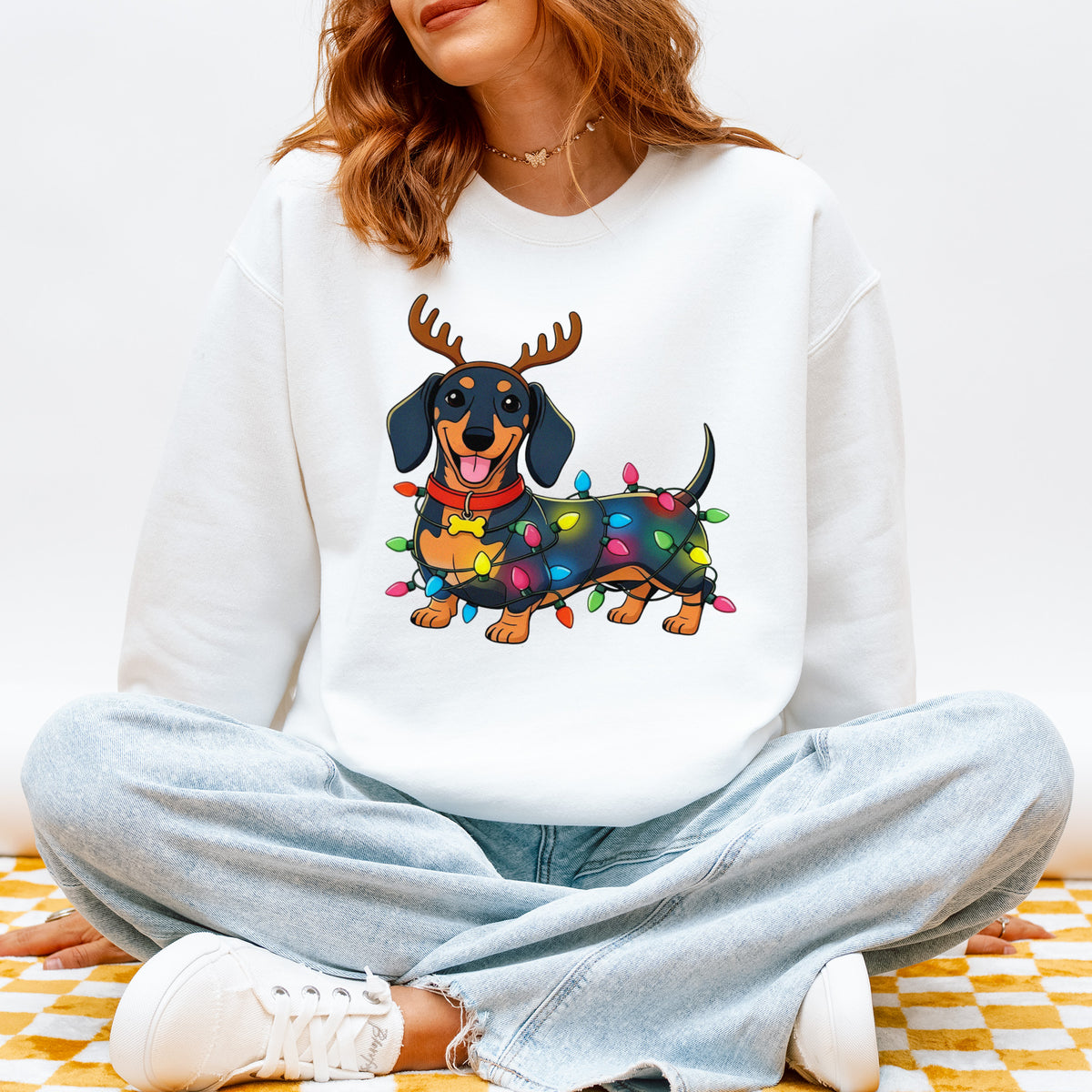 Reindeer Lights Dachshund Christmas Sweatshirt