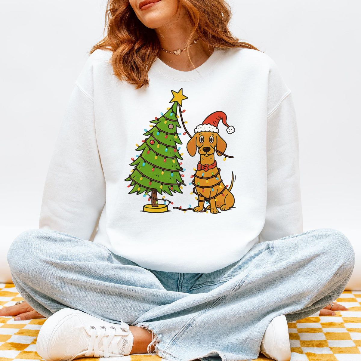 Sausage Dog Christmas Lights Dachshund Sweatshirt – Holiday Gift