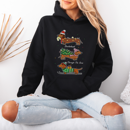 Dachshund Through the Snow Christmas Hoodie – Three Dachshunds