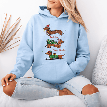 Dachshund Through the Snow Christmas Hoodie – Three Dachshunds