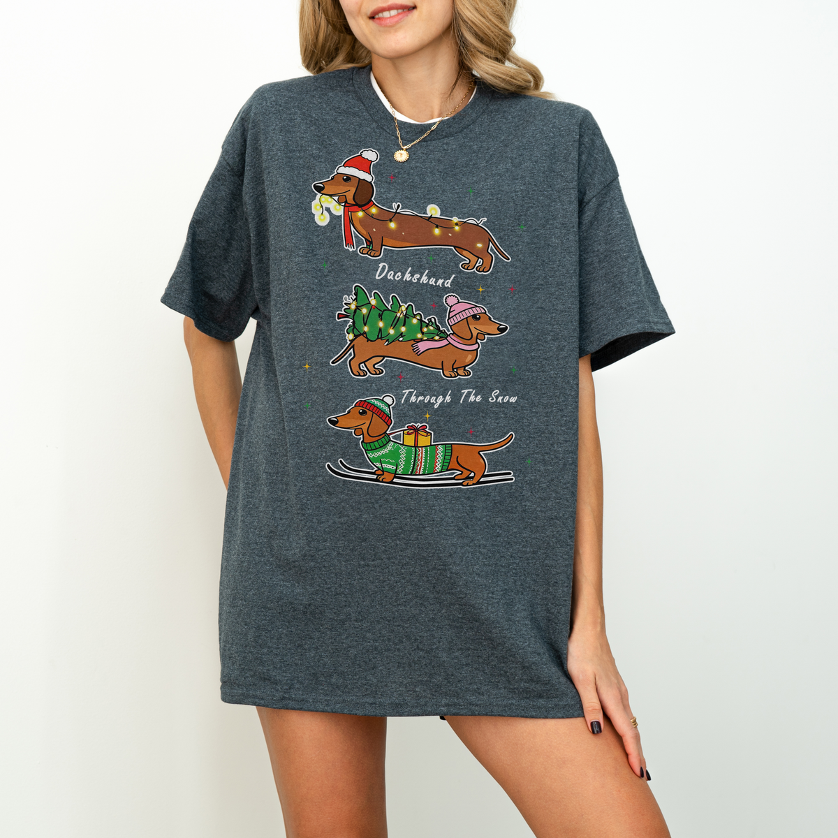 Dachshund Through the Snow Christmas Shirt – Three Dachshunds