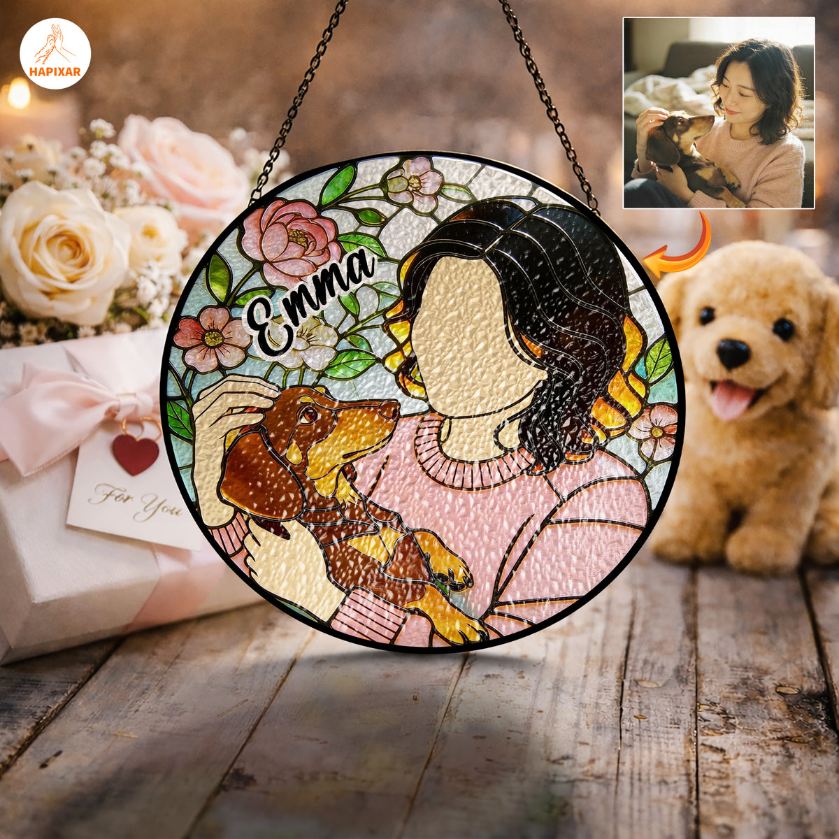 Custom Photo Dachshund Glass Suncatcher