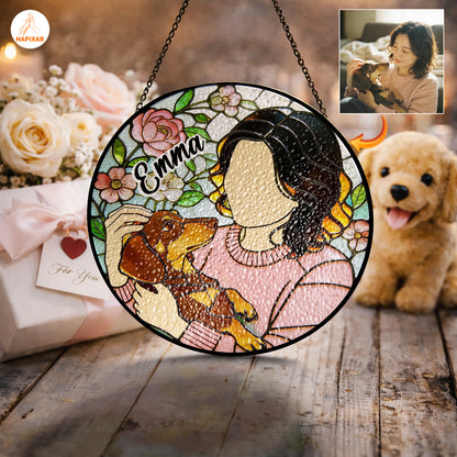 Custom Photo Dachshund Glass Suncatcher
