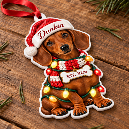 Personalized Dachshund Santa Hat Christmas Ornament, Custom Name & Est. Year, 3D Acrylic Keepsake