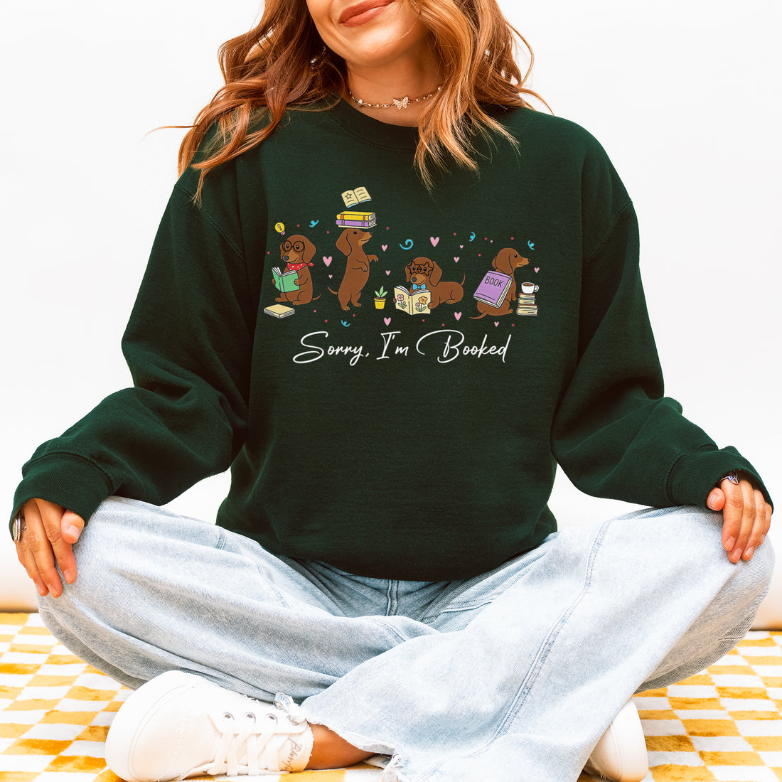 Sorry I’m Booked Dachshund Sweatshirt – Cute Reading Wiener Dog Sweatshirt for Book Lovers