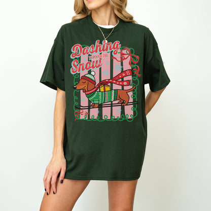 Dashing Through the Snow Dachshund Christmas Shirt