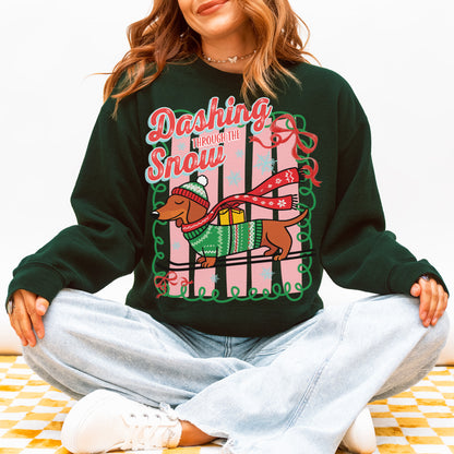 Dashing Through the Snow Dachshund Christmas Sweatshirt