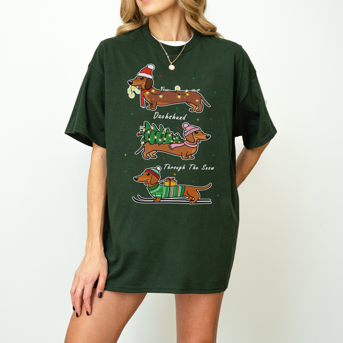 Dachshund Through the Snow Christmas Shirt – Three Dachshunds