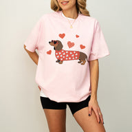 Valentine Dachshund Love Shirt – Cute Wiener Dog Heart Sweater Tee for Dog Moms, Doxie Lover Gift
