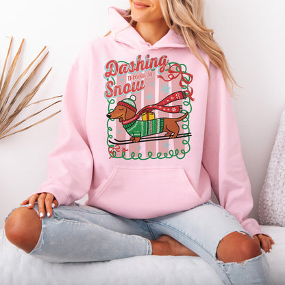 Dashing Through the Snow Dachshund Christmas Hoodie