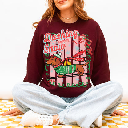 Dashing Through the Snow Dachshund Christmas Sweatshirt
