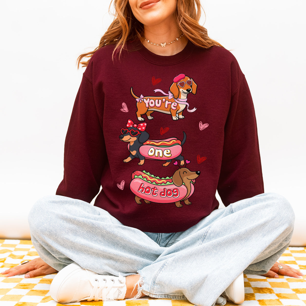 Cute Hot Dog Dachshund Valentine Sweatshirt