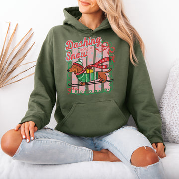 Dashing Through the Snow Dachshund Christmas Hoodie – Warm, Festive & Wiener Cute