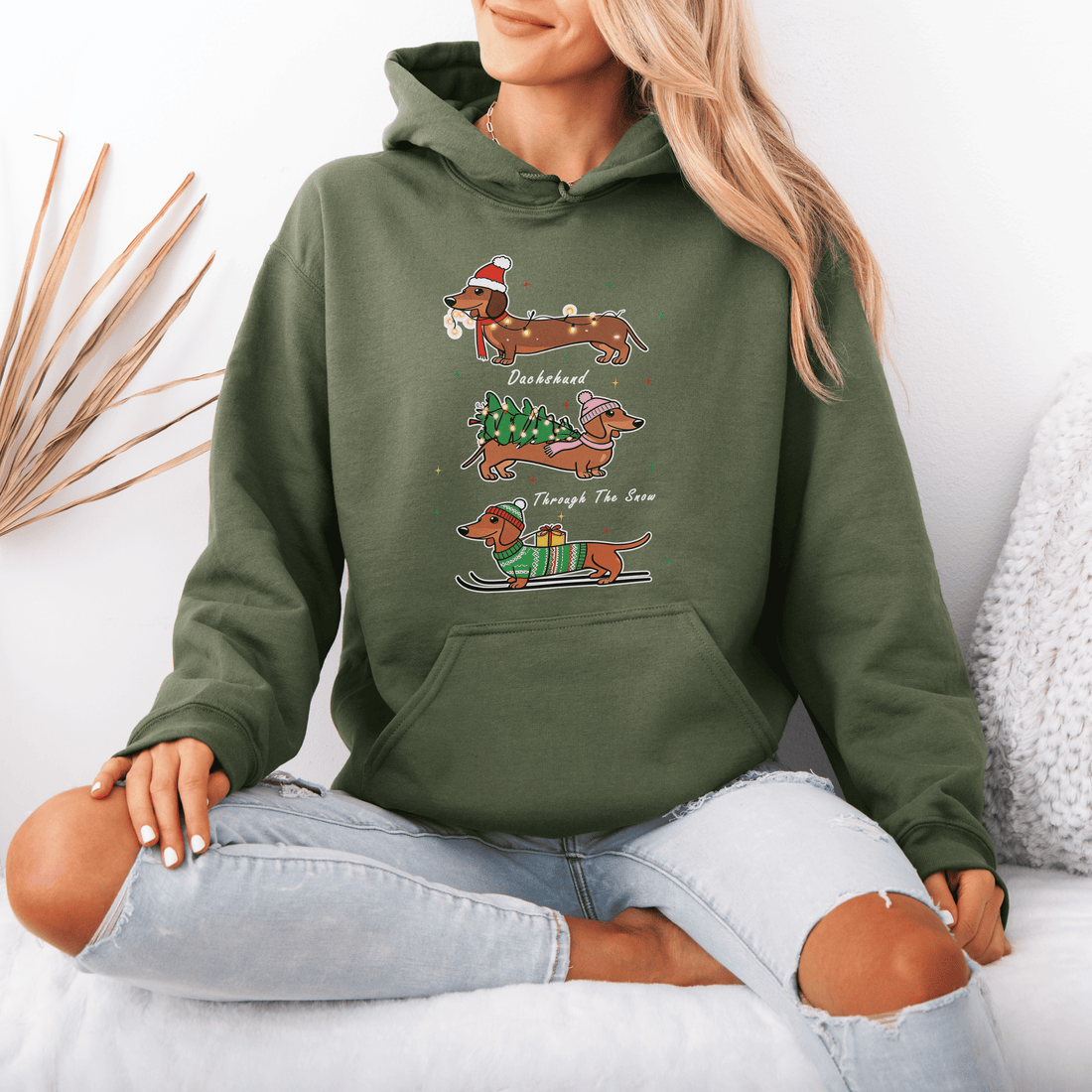 Dachshund Through the Snow Christmas Hoodie – Cute Wiener Dog Holiday Hooded Sweatshirt for Dog Lovers