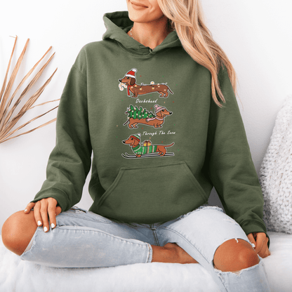 Dachshund Through the Snow Christmas Hoodie – Three Dachshunds