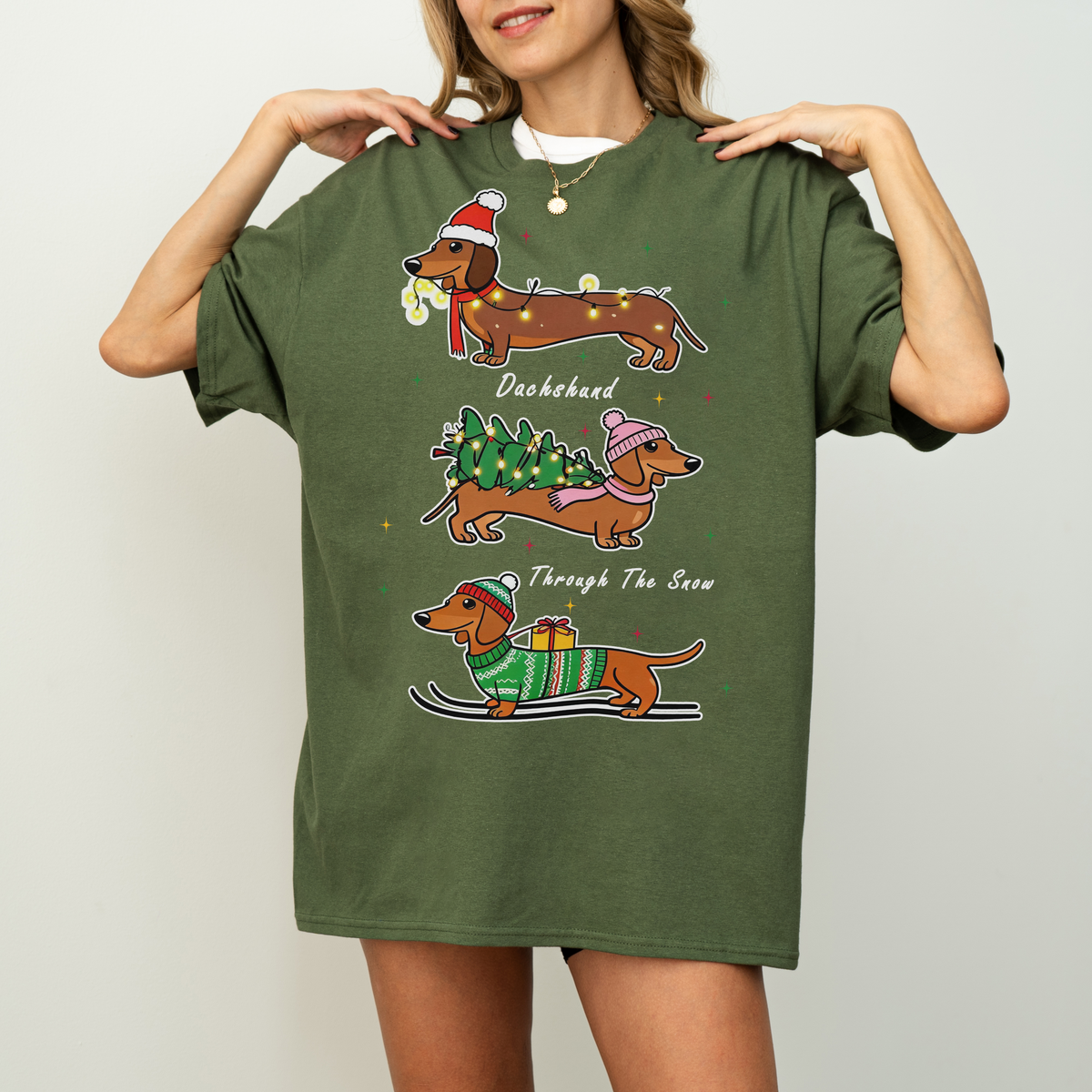 Dachshund Through the Snow Christmas Shirt – Three Dachshunds