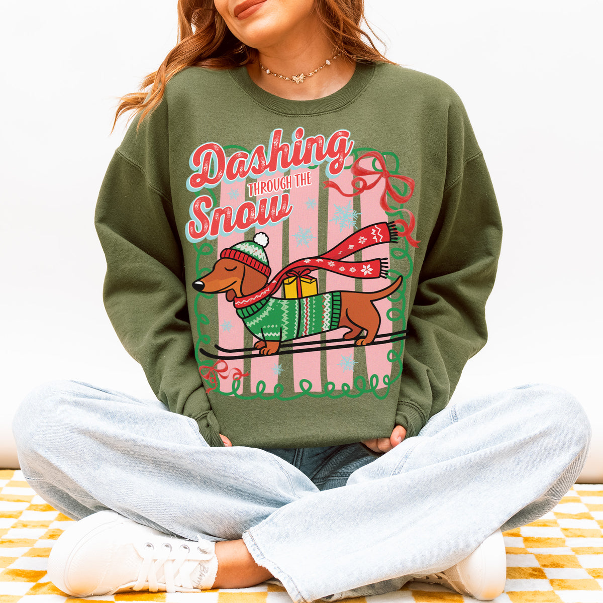 Dashing Through the Snow Dachshund Christmas Sweatshirt