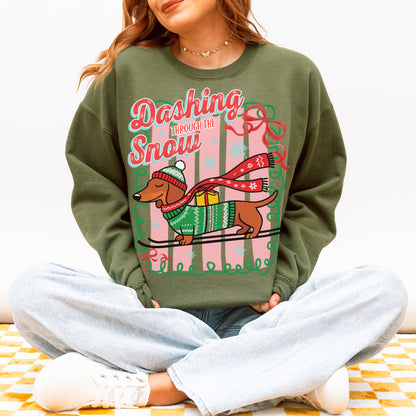 Dashing Through the Snow Dachshund Christmas Sweatshirt