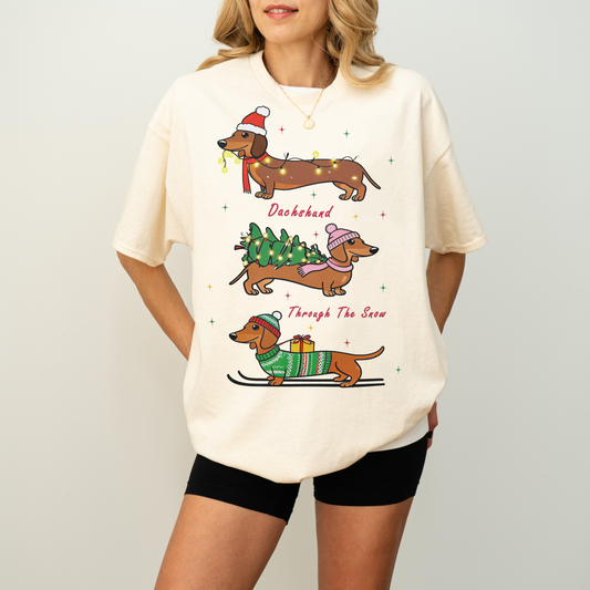 Dachshund Through the Snow Christmas Shirt – Three Dachshunds