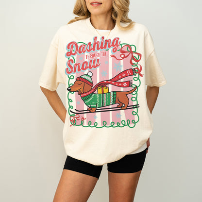 Dashing Through the Snow Dachshund Christmas Shirt