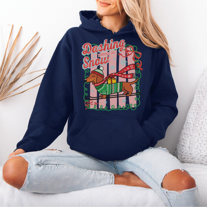 Dashing Through the Snow Dachshund Christmas Hoodie