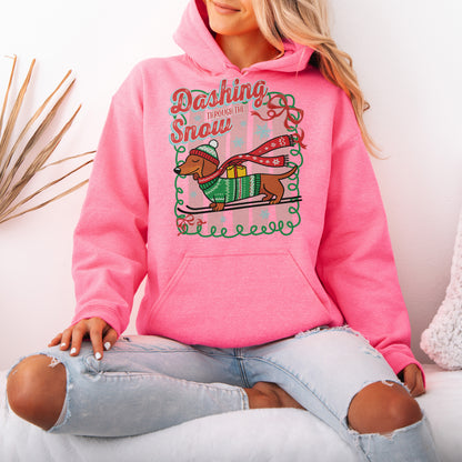 Dashing Through the Snow Dachshund Christmas Hoodie