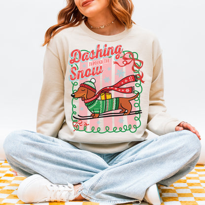Dashing Through the Snow Dachshund Christmas Sweatshirt