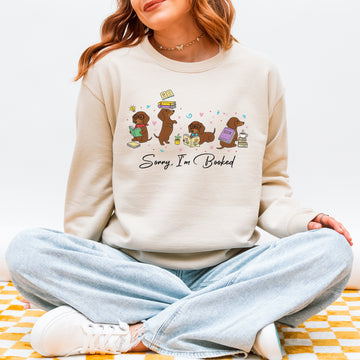 Sorry I’m Booked Dachshund Sweatshirt – Cute Reading Wiener Dog Sweatshirt for Book Lovers