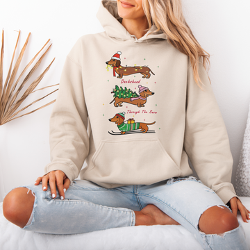 Dachshund Through the Snow Christmas Hoodie – Cute Wiener Dog Holiday Hooded Sweatshirt for Dog Lovers