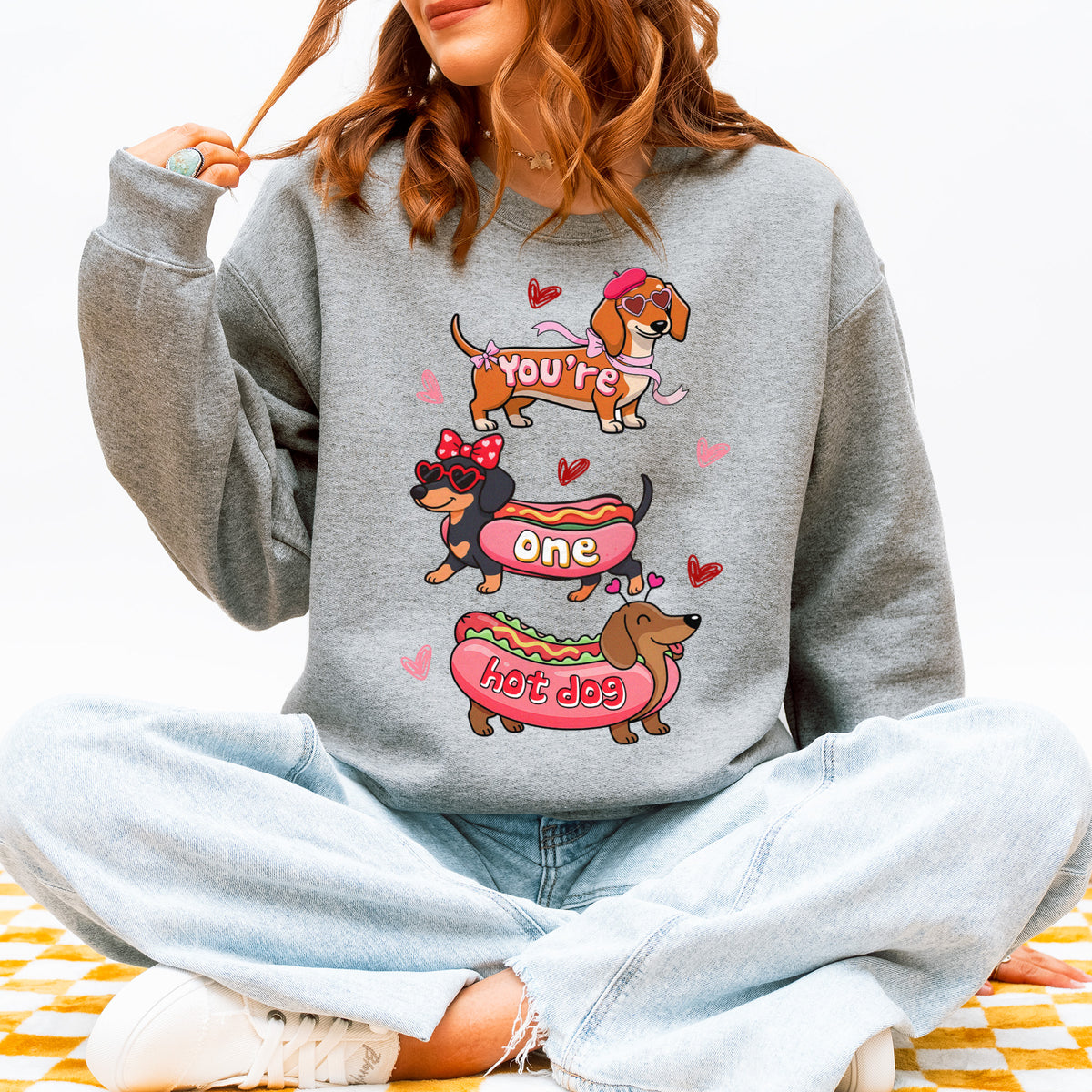 Cute Hot Dog Dachshund Valentine Sweatshirt